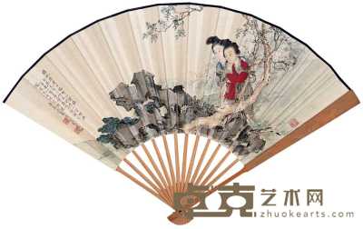 刘凌沧 1940年作 双美图 成扇 19.5×51cm